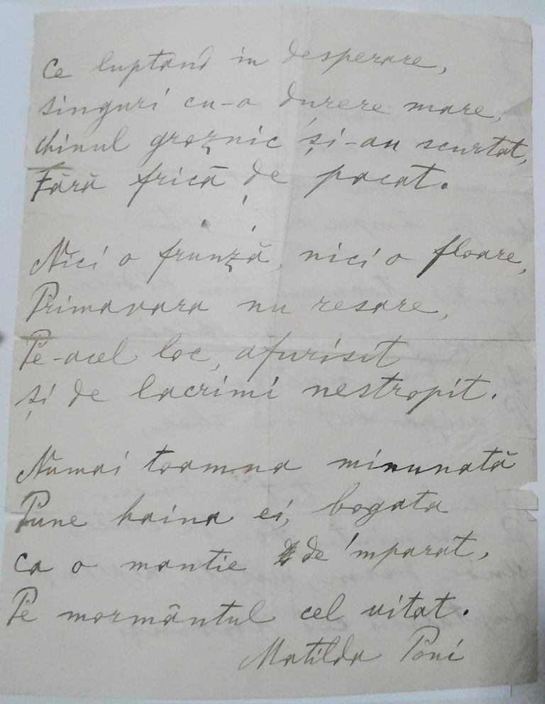 Din Patrimoniul Memorialului Ipotești – un manuscris al Matildei Poni