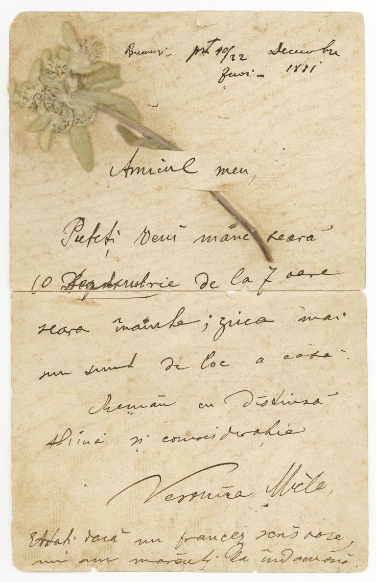 Din patrimoniul Memorialului Ipotești – scrisoarea cu floare-de-colț
