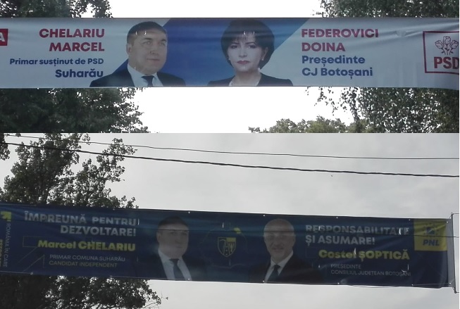 Candidat la Primăria Suharău pe bannere și cu șefi PSD și cu șefi PNL