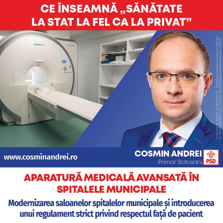 Comunicat PSD:  Cosmin Andrei – „Botoșănenii merită condiții de sănătate la stat ca la privat!”