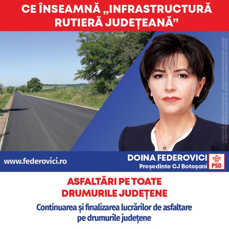 Comunicat PSD: Doina Federovici: „La Consiliul Județean voi continua programele de asfaltări și extinderi de utilități publice inițiate de PSD pentru fiecare localitate”