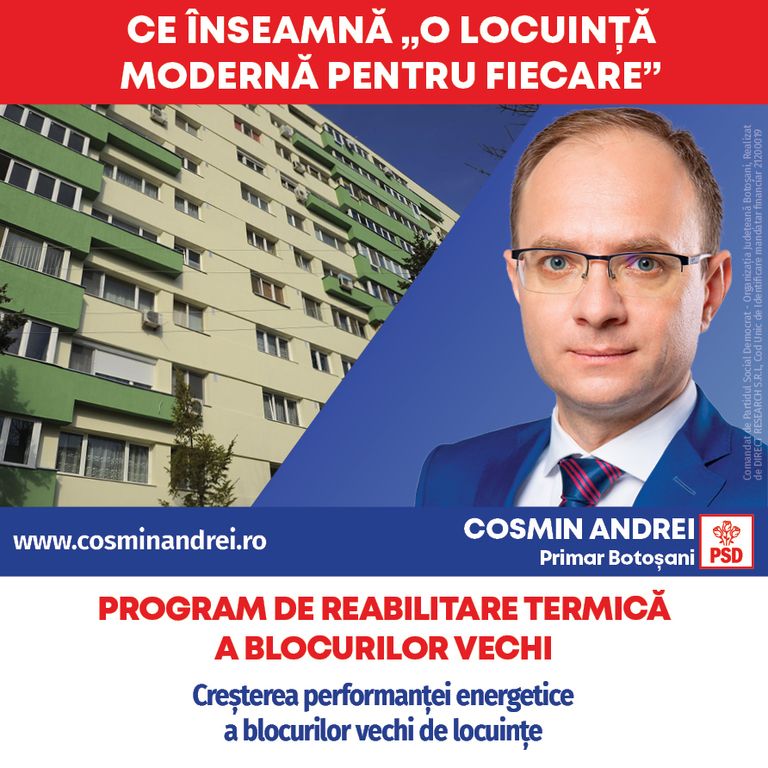 Comunicat PSD – Cosmin Andrei: „O locuință modernă pentru fiecare botoșănean: apartamente ANL și terenuri pentru tineri, locuințe pentru specialiști, blocuri izolate termic”