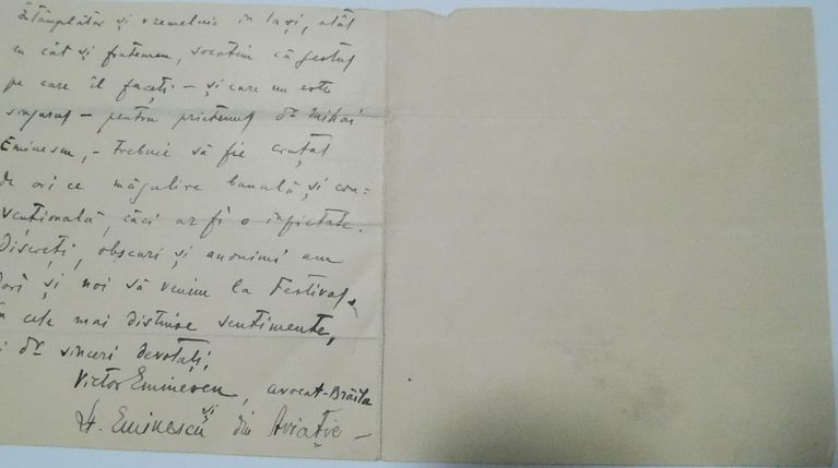 Din Patrimoniul Memorialului Ipotești – scrisoarea lui Victor Eminescu și Gheorghe Eminescu către A.C. Cuza