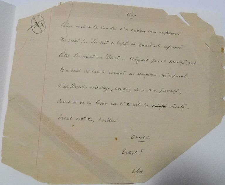 Din Patrimoniul Memorialului Ipotești – file din manuscrisul lui Vasile Alecsandri, drama „Ovidiu”   