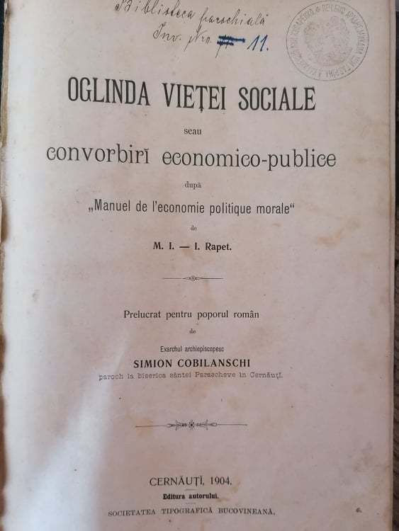 Cărți din parohia Călinești expuse la Memorialul Ipotești: Oglinda vieței sociale… de Simeon Cobilanschi