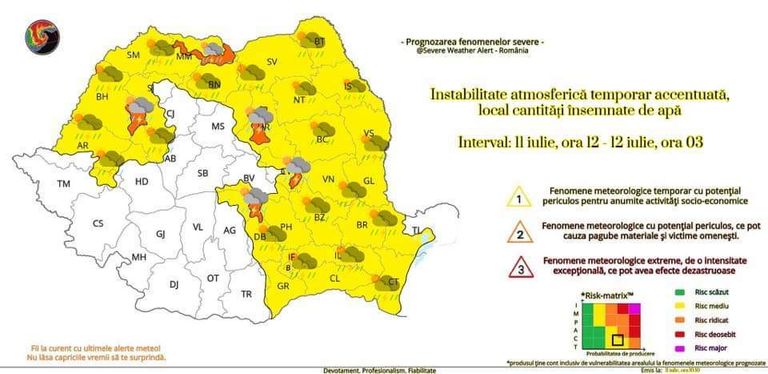 Cod galben de ploi pentru Botoșani