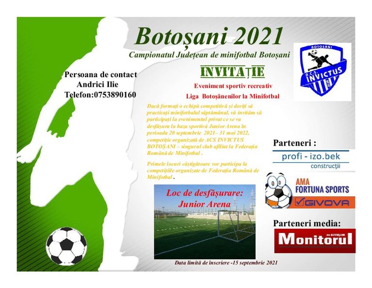 „Liga botoșănenilor la minifotbal” va debuta pe 20 septembrie » Ultimele înscrieri se fac ACUM!