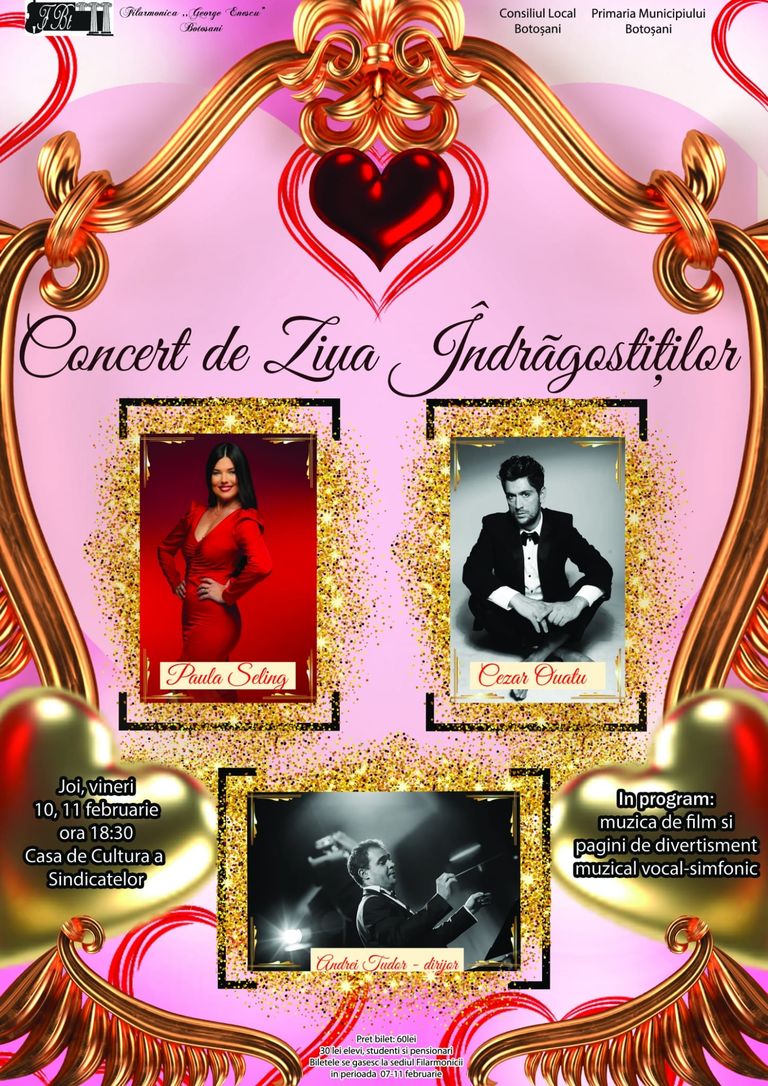 Concert de Ziua Îndrăgostiților organizat de Filarmonica „George Enescu”