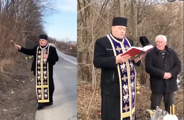 Un preot din Bacău a sfințit „curba morţii” de pe un drum unde se produc frecvent accidente rutiere