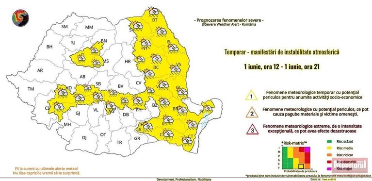 Cod galben de instabilitate atmosferică pentru Botoșani