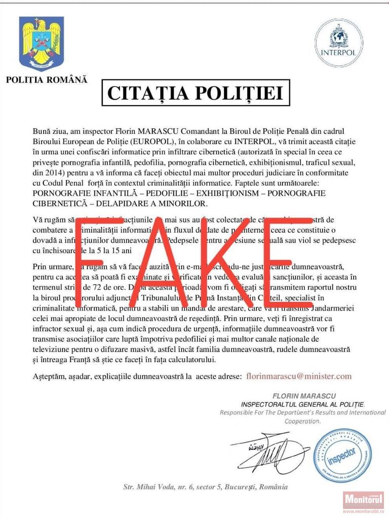 Atenție! Fraudă online în numele Poliției Române