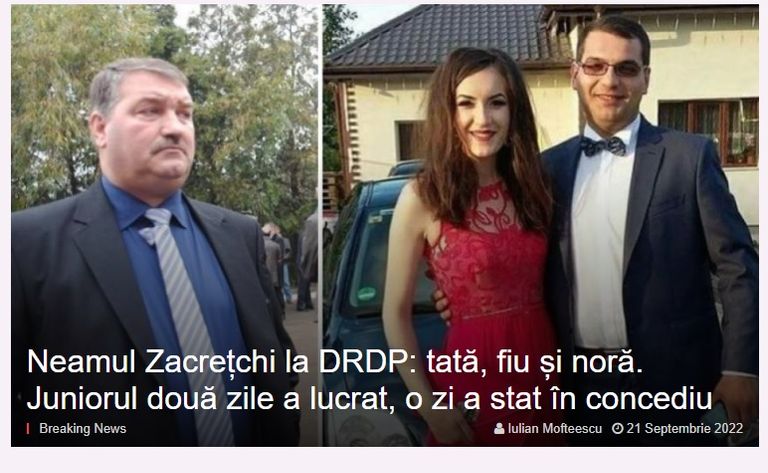 Reuniune de familie la DRDP Iași. Fostul șef de la Drumuri Naționale Botoșani, Viorel Zacrețchi, coleg de serviciu cu fiul și nora