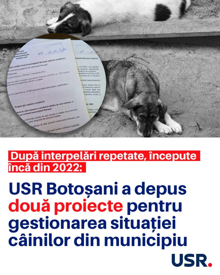 Comunicat de presă USR: „Regulamentele pentru gestionarea câinilor cu stăpân ignorate de peste un deceniu de Primăria Botoșani”