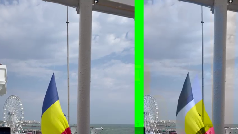 La Constanța, la Ziua Marinei, a cam bătut vântul. Și steagul era destul de mare.