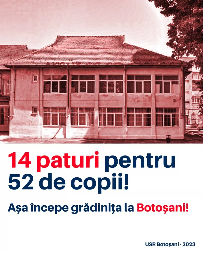 Comunicat USR – 14 paturi pentru 52 de copii! Așa începe grădinița la Botoșani!