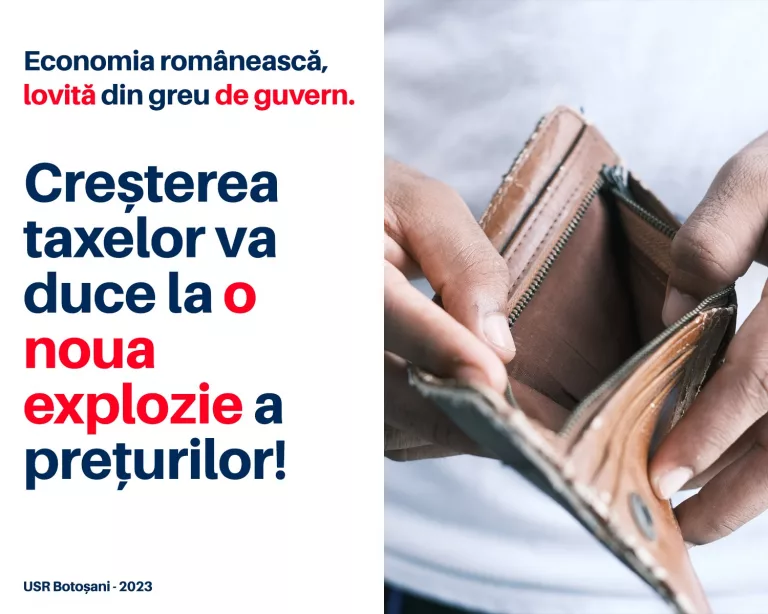 Comunicat USR Botoșani: Economia românească, lovită din greu de guvern. Creșterea taxelor va exploda prețurile din nou!
