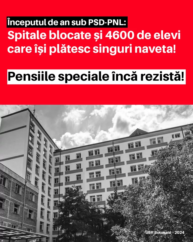Comunicat USR Botoșani: Asistentele din Spitalul Județean muncesc 12 ore pe zi, iar peste 4000 de elevi din Botoșani își plătesc singuri naveta! Doamna Federovici, așa începem anul nou?
