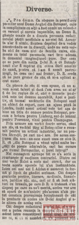 MEMORIALUL IPOTEŞTI: O polemică din 1877 – „Literatură din Botoșani”
