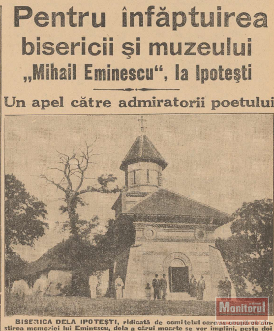 MEMORIALUL IPOTEŞTI: Inițiativa lui Cezar Petrescu și Nicolae Iorga privind biserica din Ipotești (anul 1937)