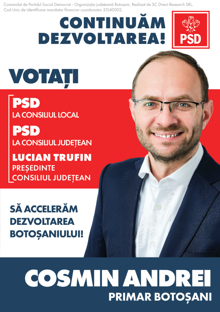 Cosmin Andrei: PSD are cea mai competentă echipă de candidați pentru Consiliul Local al municipiului Botoșani pentru mandatul 2024-2028 (video) (publicitate)