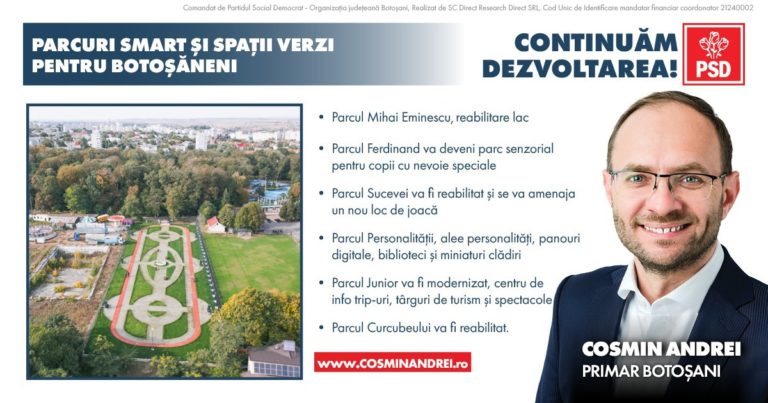 Cosmin Andrei: „În mandatul următor voi continua modernizarea parcurilor și amenajarea de noi zone verzi în toate zonele municipiului” (video)