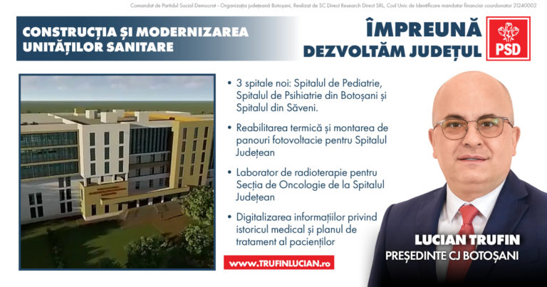 Lucian Trufin își prezintă soluțiile pentru Sănătate.  Candidatul PSD pentru Consiliul Județean: „Vom  construi 3 spitale noi în județ”