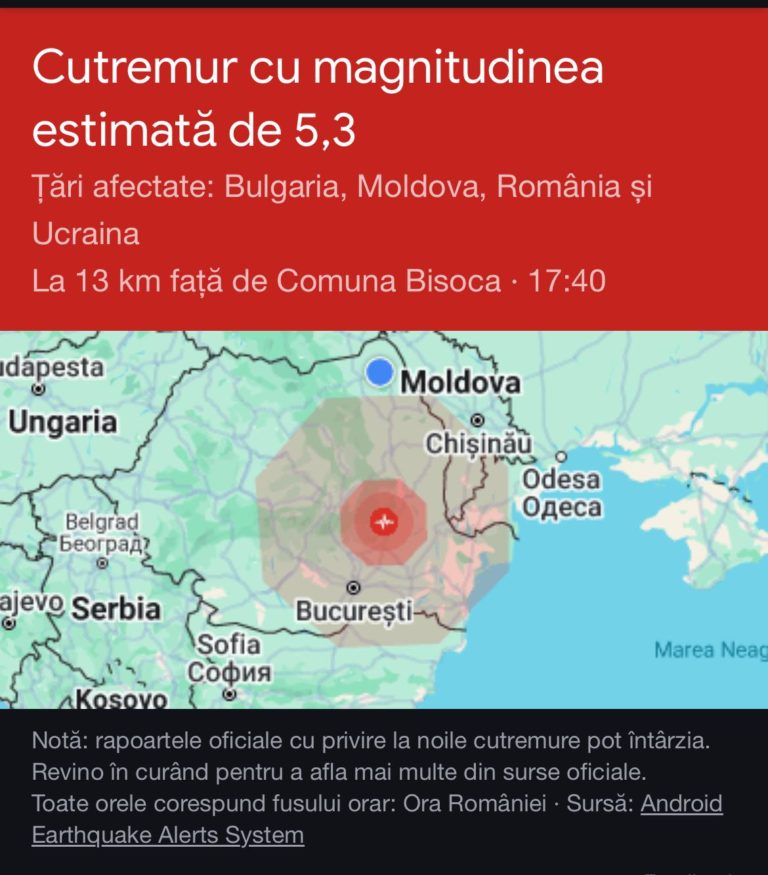 Cutremur de 5,5 în România. În ce zone s-a resimțit seismul