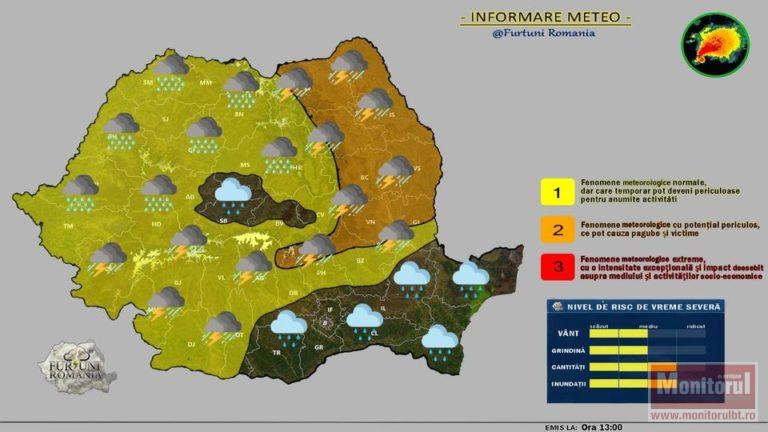 Avertizare de ploi şi grindină în judeţ