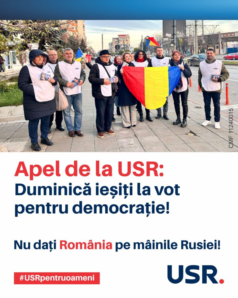 Apel de la USR: Duminică ieșiți la vot pentru democrație, nu dați România pe mâinile Rusiei!