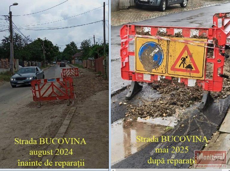 Asfalt de unică folosință pe strada Bucovina. S-a surpat la prima ploaie