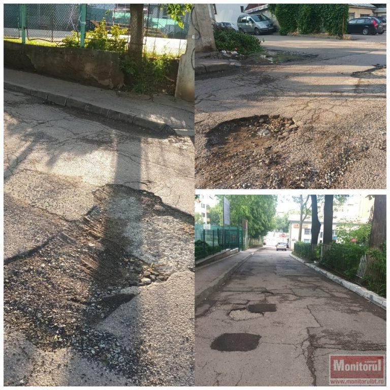 Stradă plină de gropi lângă o școală din municipiu. “Îți rupi mașina când treci pe acolo”  (video)