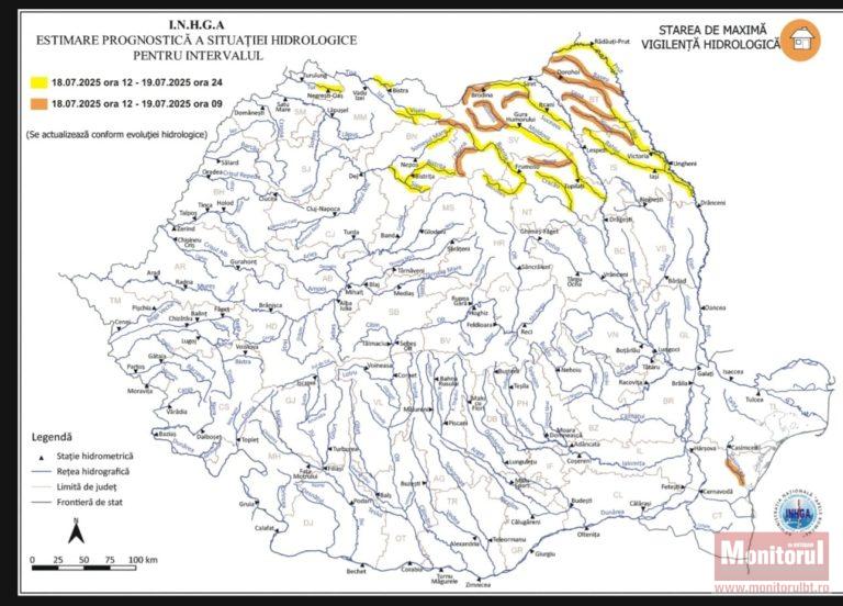 Cod Portocaliu și Galben de inundații pe râurile Jijia, Prut și afluenții acestora