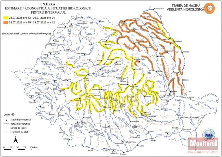 Patru coduri de inundații pe râurile din județ