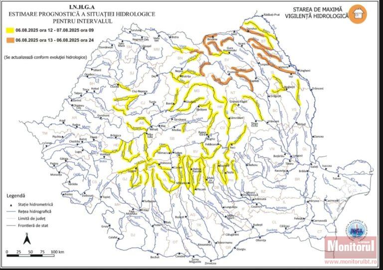Alerte de inundații pe trei râuri din județ