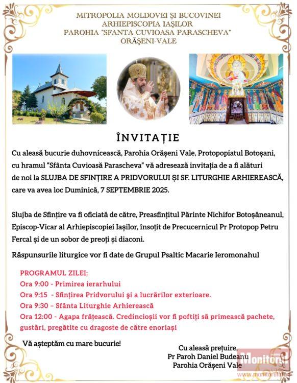 Zi de mare sărbătoare la Orășeni Vale: sfințirea pridvorului bisericii „Sfânta Cuvioasa Parascheva”