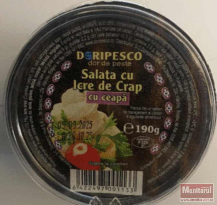 ALERTĂ ALIMENTARĂ: „Salată cu icre de crap, cu ceapă” – produs rechemat oficial de ANSVSA