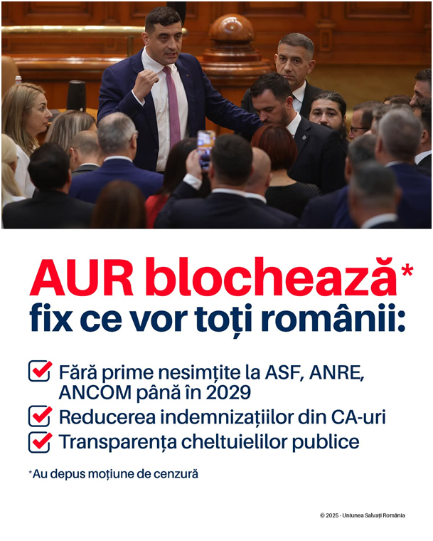 COMUNICAT DE PRESĂ – USR: AUR și SOS apără interlopii și privilegiile din instituțiile statului, nu pe români