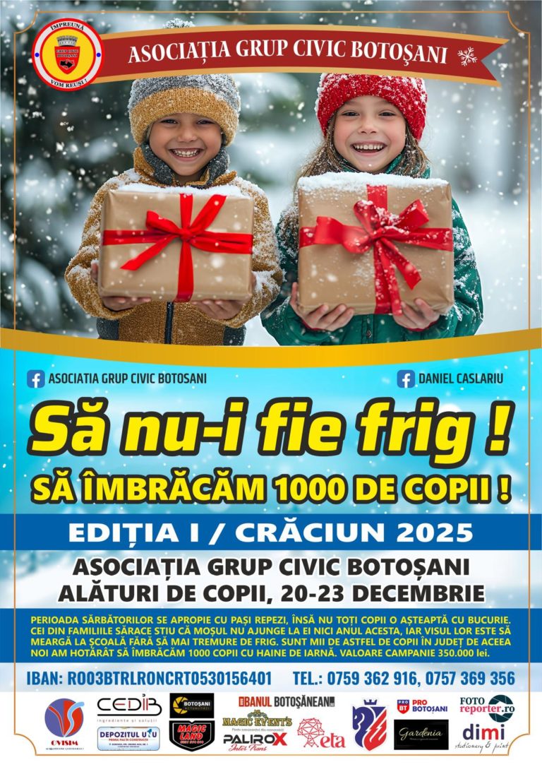 Apel public pentru campania “Să nu-i fie frig”. “Sunt prea mulți copii care merg la școală pe timpul iernii cu hainele de vară”