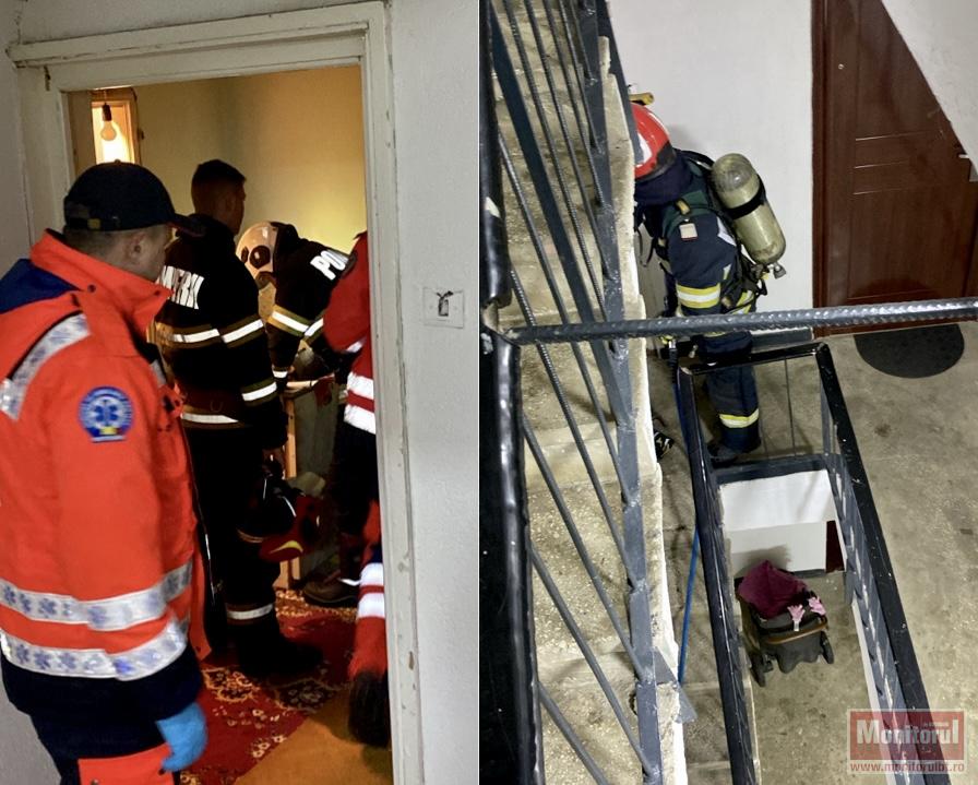 Panică într-un bloc din cauza unui vecin scandalagiu. Au intervenit trei mașini de pompieri