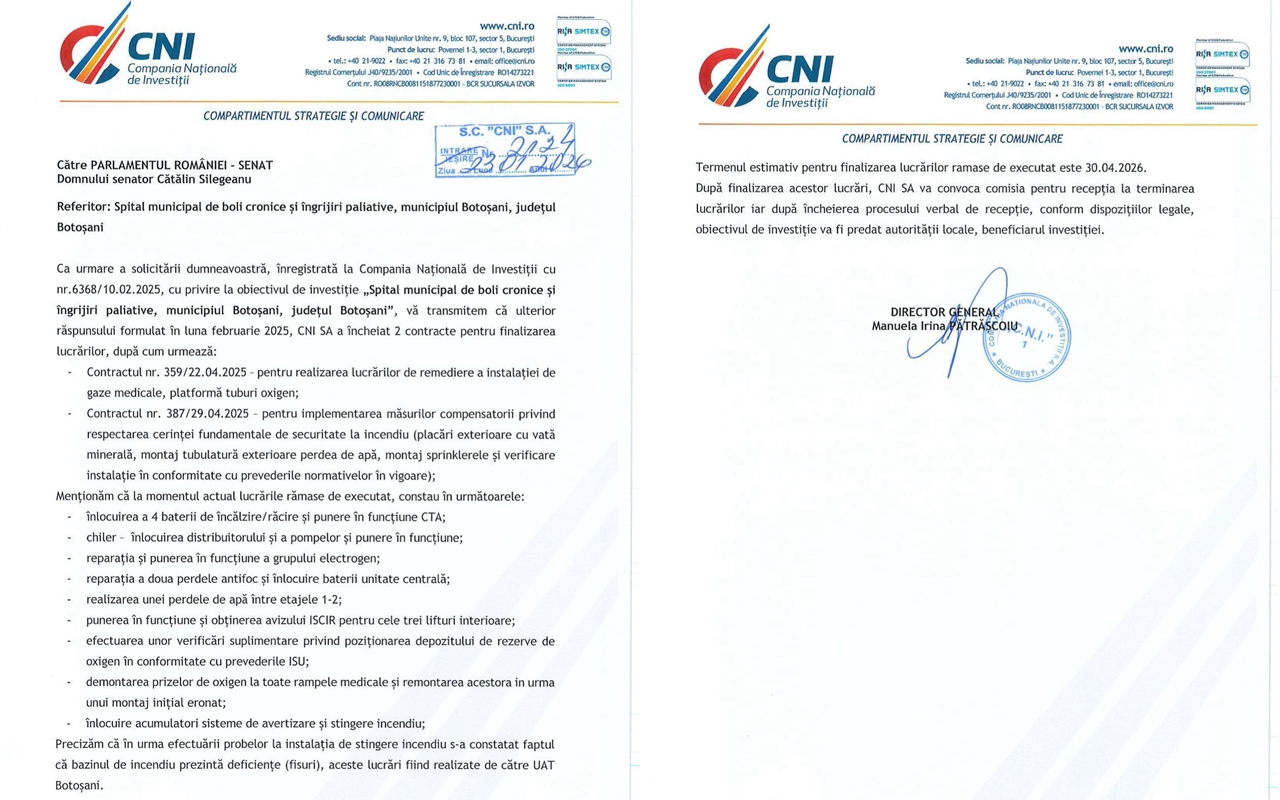 COMUNICAT DE PRESĂ: Un nou termen pentru Spitalul de Boli Paliative, după lucrări de mântuială care au blocat recepția
