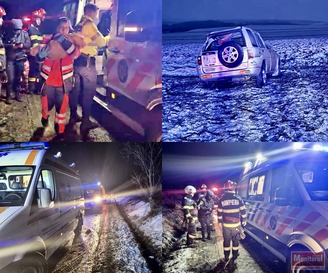 Coșmar pe șosea după ninsoare: copii răniți în mașina părinților (VIDEO)